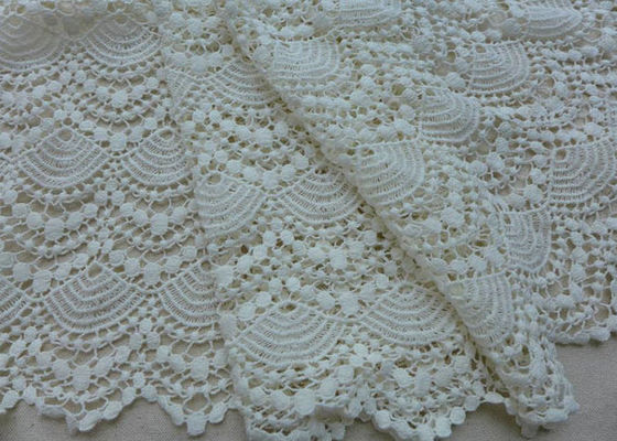 Vintage French Crocheted Cotton Lace Fabric Scalloped Edge