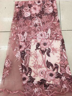 Gold Silver Sequin Fabric , Multi Colored Embroidered Floral Dress Lace Fabric