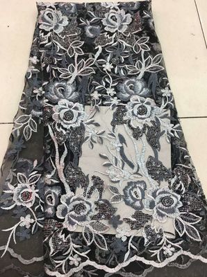 Gold Silver Sequin Fabric , Multi Colored Embroidered Floral Dress Lace Fabric