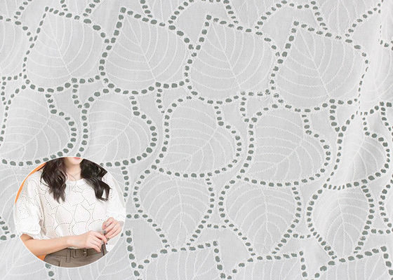 Off White Eyelet Cotton Lace Fabric Leaf Embroidery Patterns