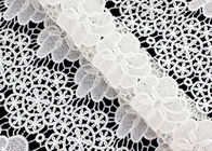 White Floral Guipure Heavy Embroidered Lace Fabric For Dress SGS Verified
