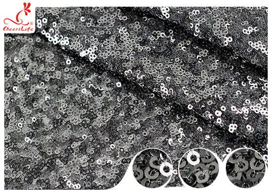 Shiny Embroidered Black Sequin Mesh Fabric For Party Evening Dress