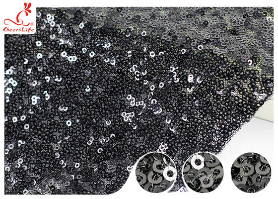Shiny Embroidered Black Sequin Mesh Fabric For Party Evening Dress
