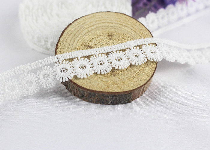 Flower Water Soluble Polyester Lace Trim , Milk Silk White Lace Ribbon By The Yard